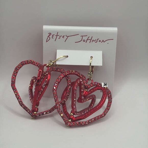Betsey Johnson Pink Heart Earrings - Picture 6 of 7
